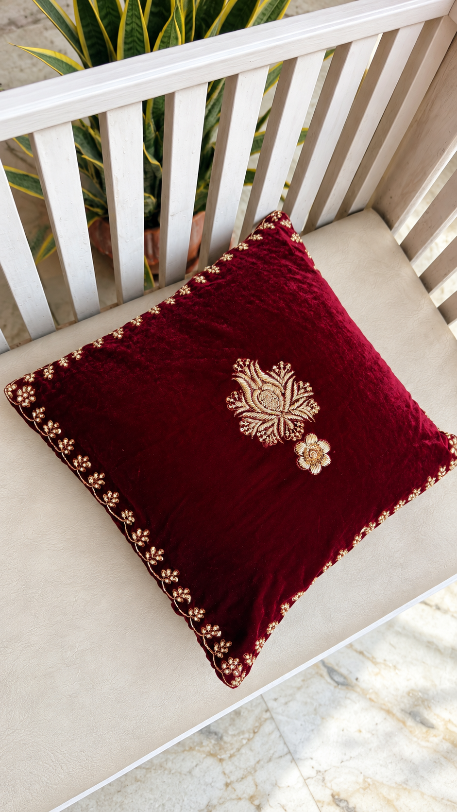 Handcrafted Maroon Velvet Zardozi Cushion Set of 4