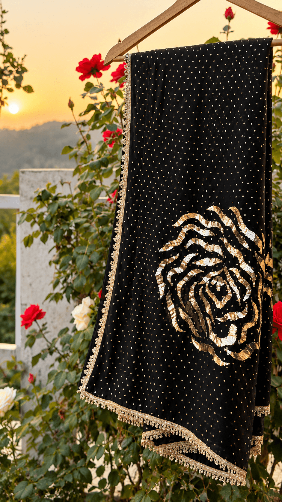 Black rose mukaish pure georgette saree