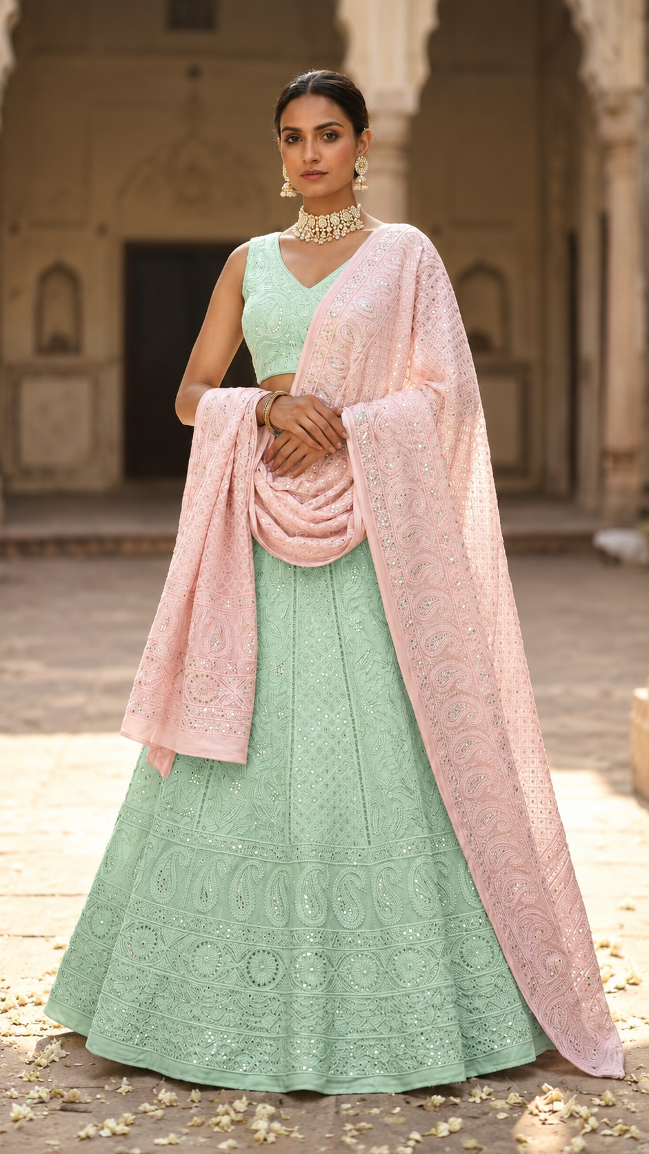 Chikan Mukaish Lehenga