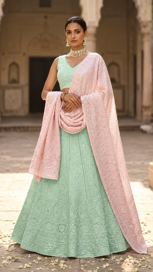 Chikan Mukaish Lehenga