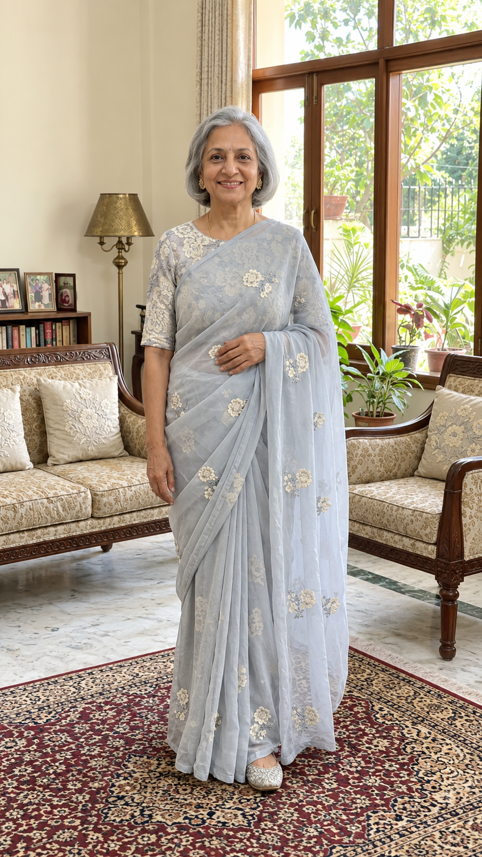Hand embroidered Resham work rose saree