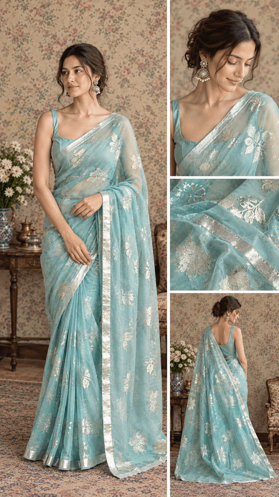Pure Georgette Foil Work Saree with Gota Border