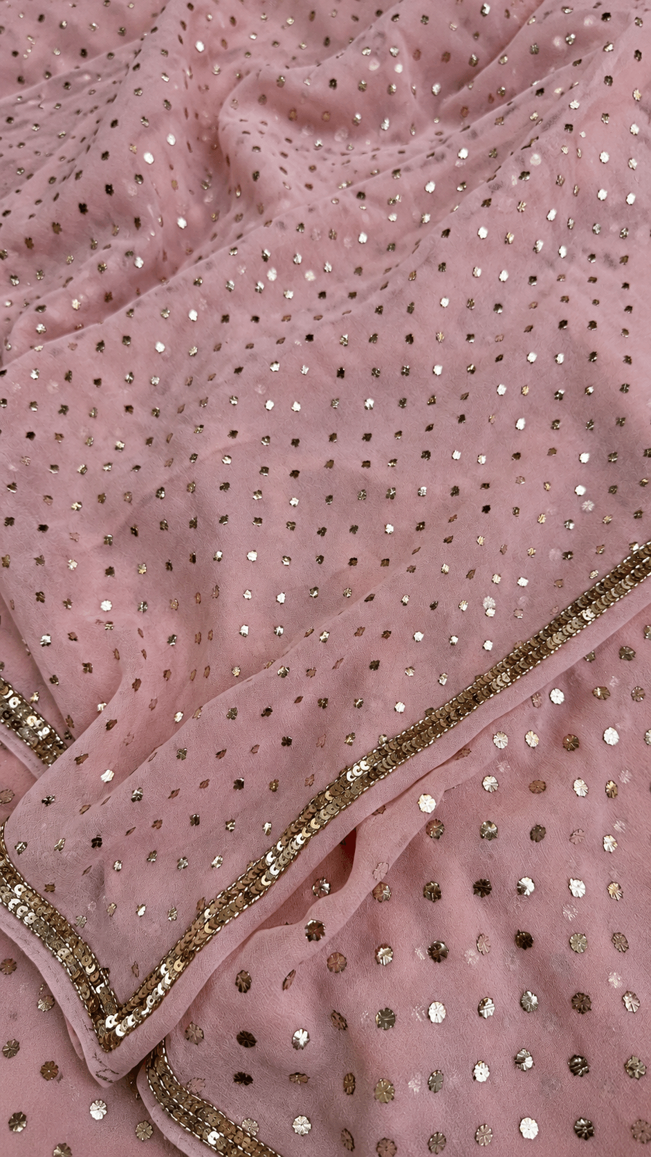 Handcrafted Teeki Dana Mukaish Nude Peach Saree