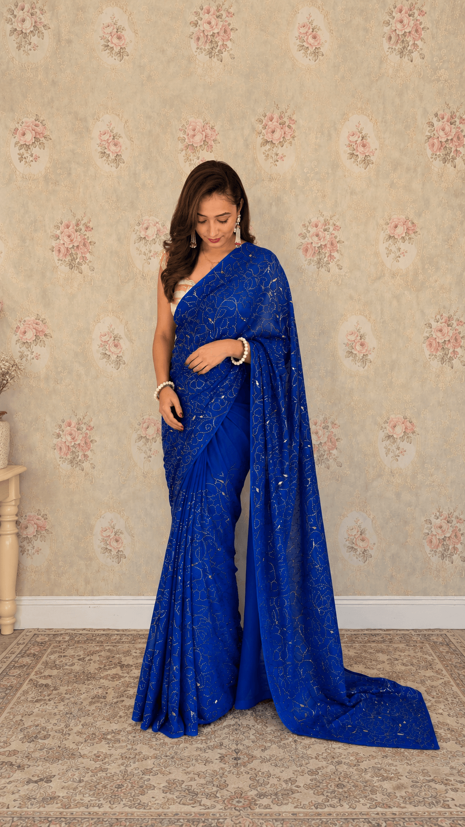 Classic electric blue handcrafted mukaish saree