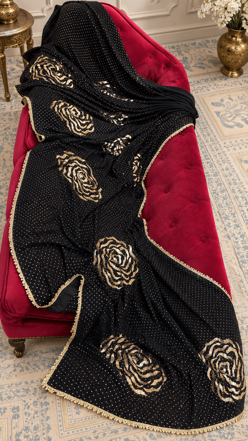 Black rose mukaish pure georgette saree