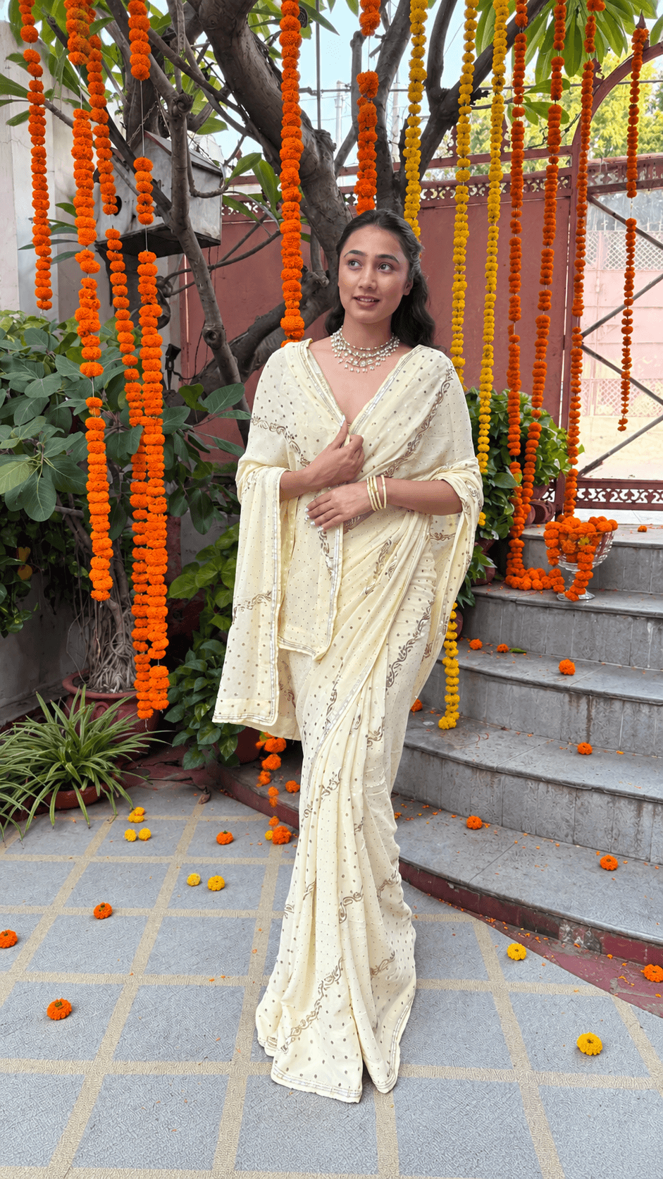 Handcrafted Chaddi Jaal Mukaish Butter Yellow Saree