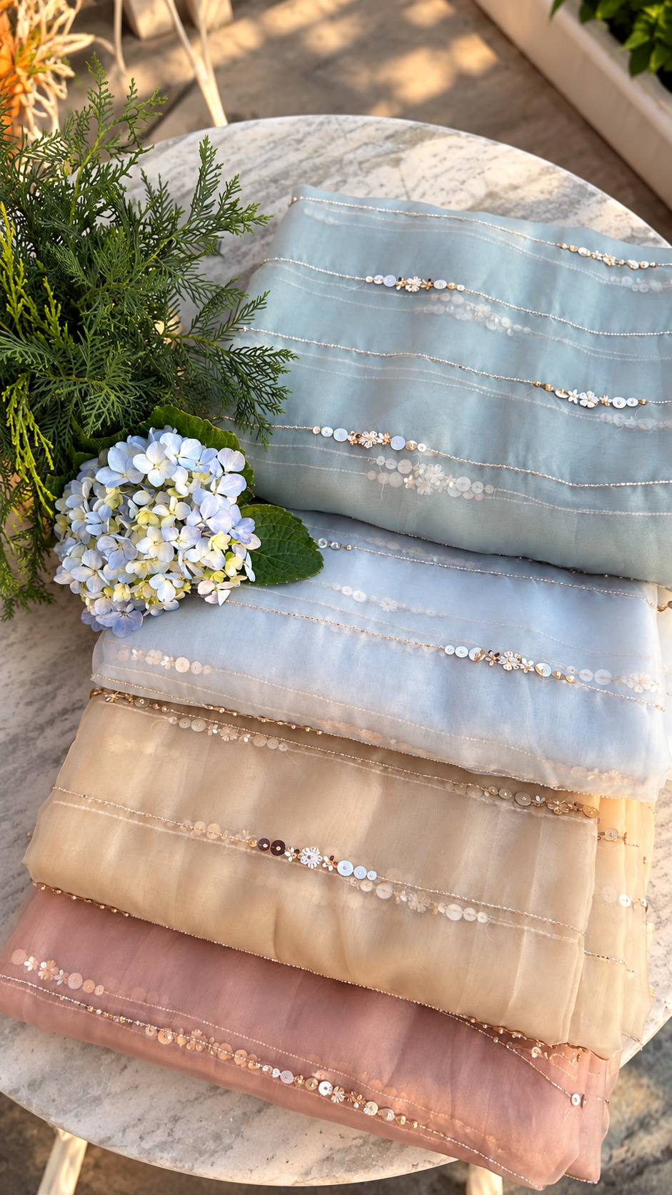 Pastel blue sequin saree