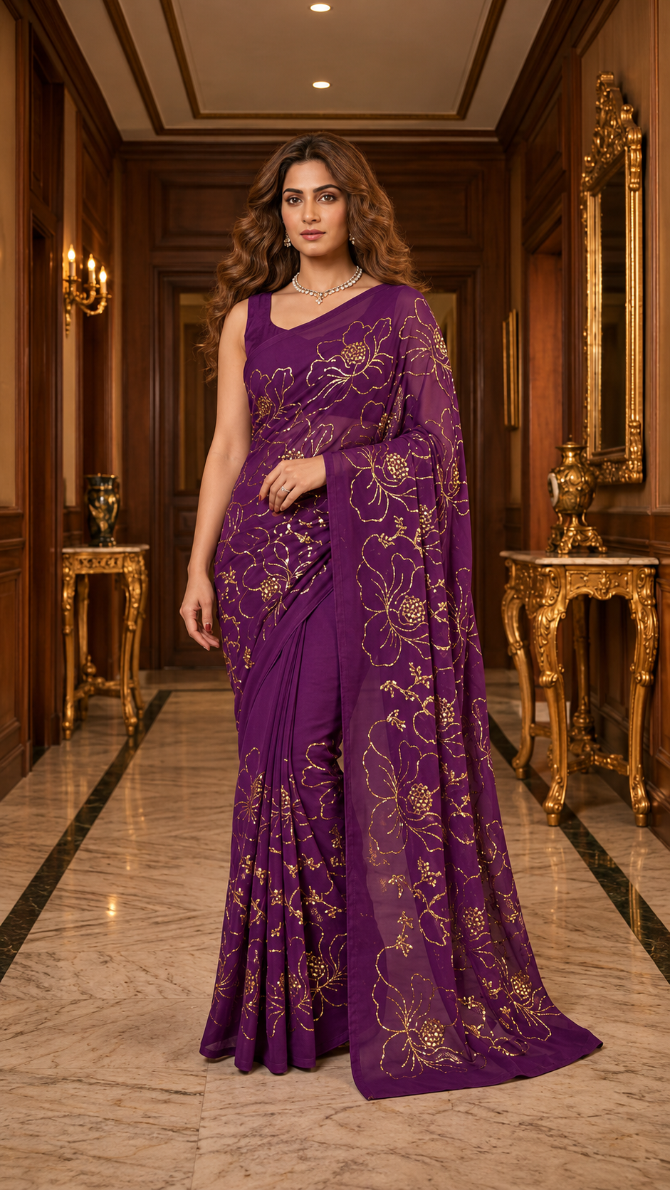 Pure Georgette Mukaish Magnolia Jaal Saree