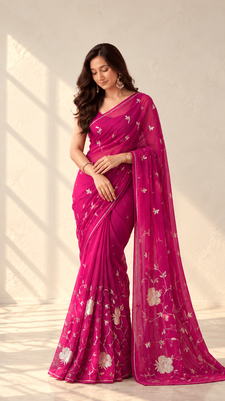 Rani Pink handcrafted zardozi saree