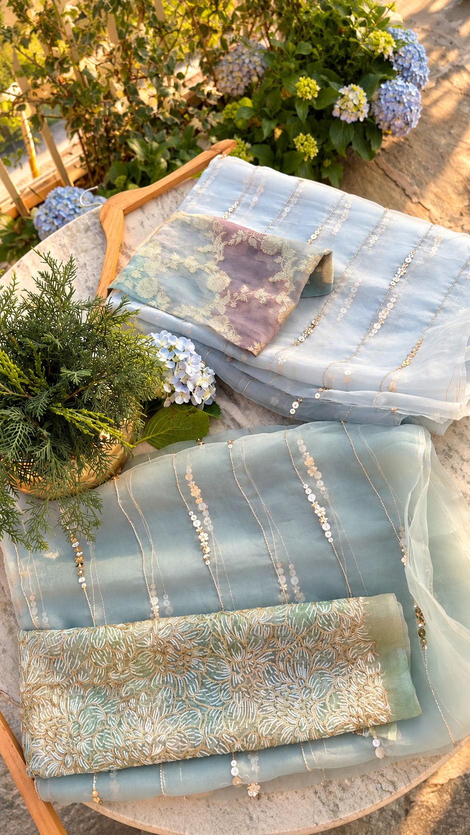 Pastel blue sequin saree