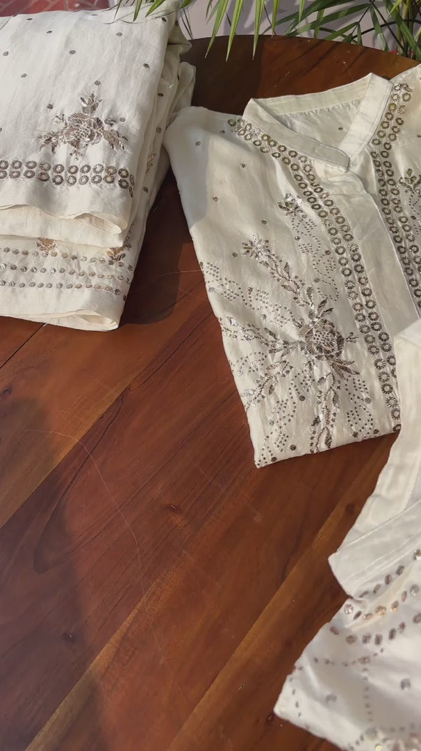 Handcrafted Mul Chanderi Mukaish Co-Ord Set