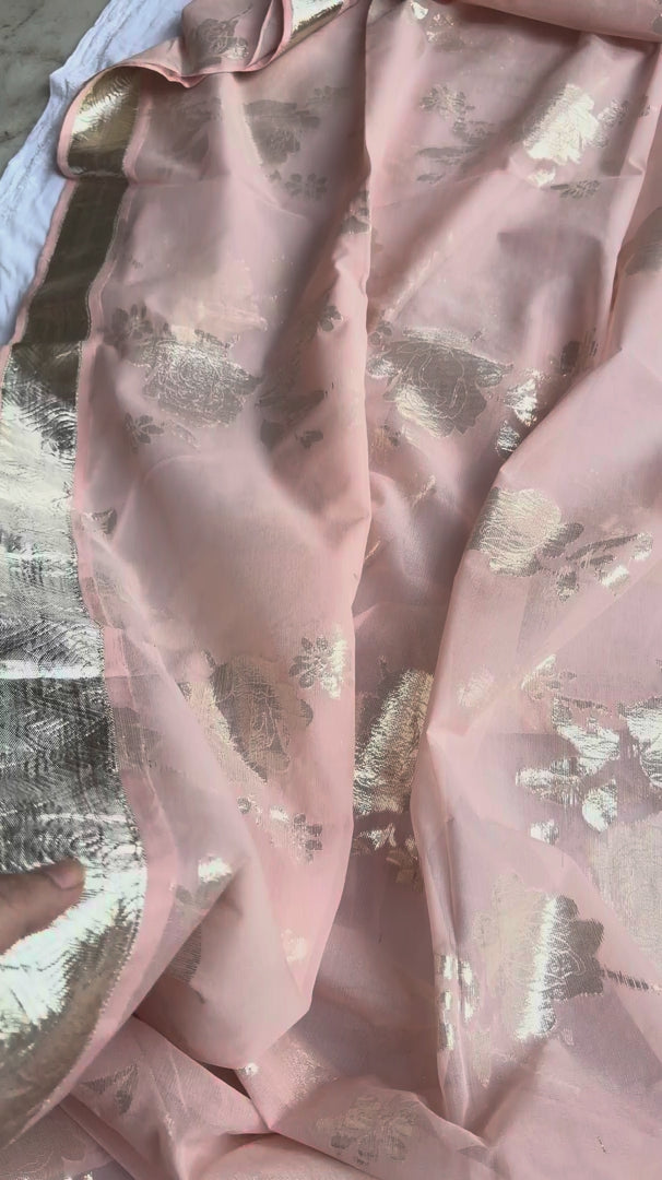 Pure Georgette Foil Work Saree with Gota Border