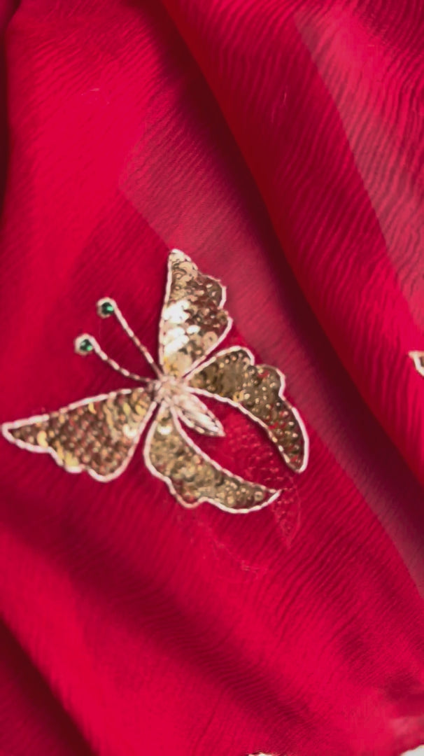 Ruby Red Chiffon Saree