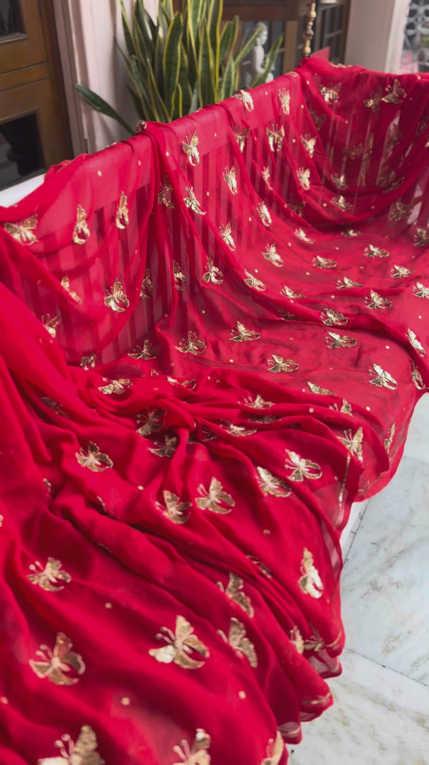 Ruby Red Chiffon Saree