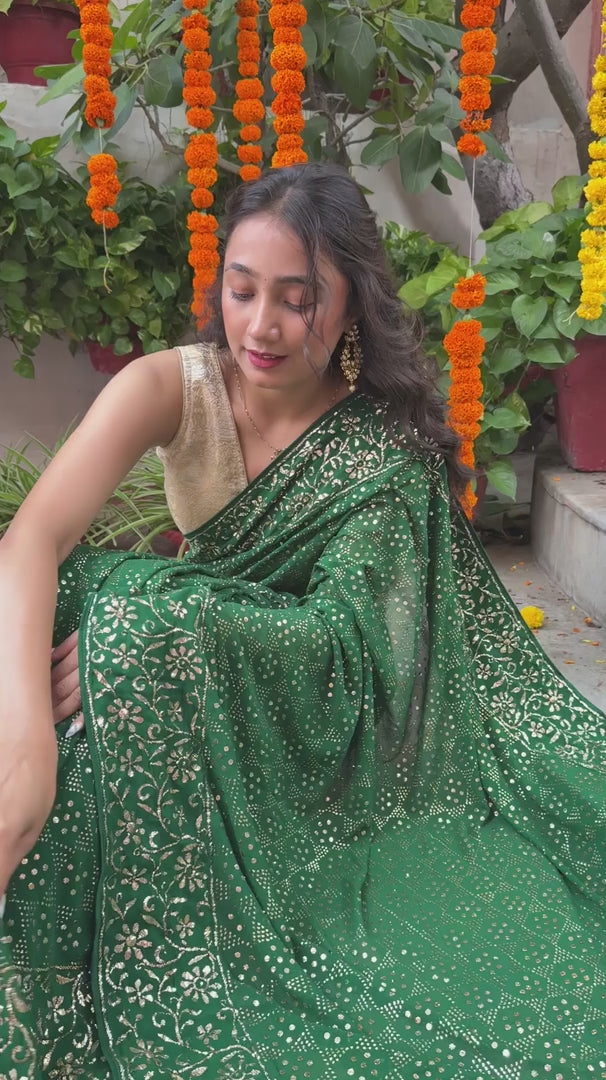 Handcrafted Mukaish Emerald Green Saree